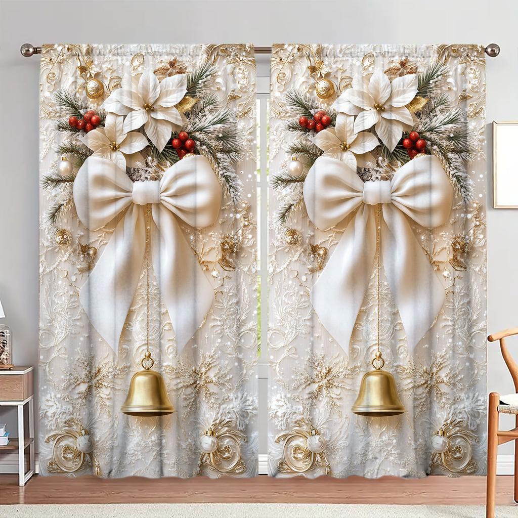 2pcs Set Christmas Tree & Snowman Printed Curtains Rod Pocket Design for Living Room Bedroom Kitchen  Festive Home Xmas Decor