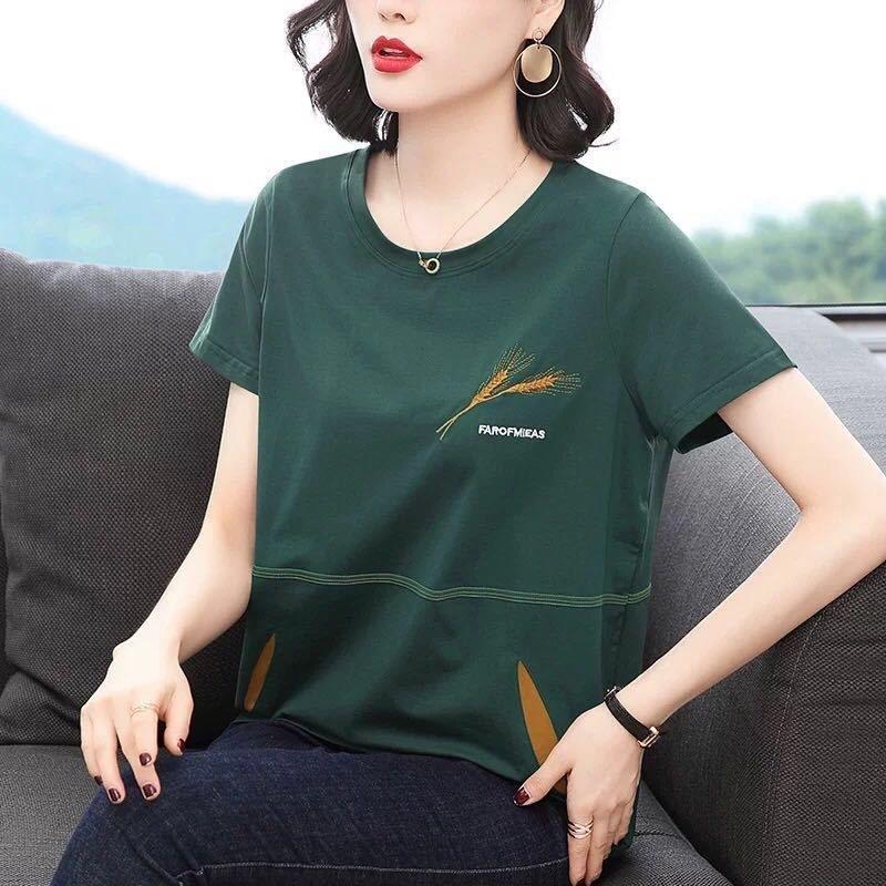 Large Size T-shirt for Women In Summer Short-sleeved Round Neck Middle-aged Mother's New Embroidered Casual Top