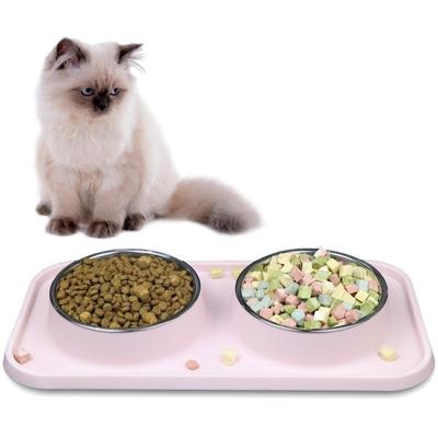 Stainless Steel Pet Bowls Non-Slip Mat Anti-Spill Dog Cat Food Bowl Double Bowl Easy Clean Pet Feeder Basin Food Dispenser