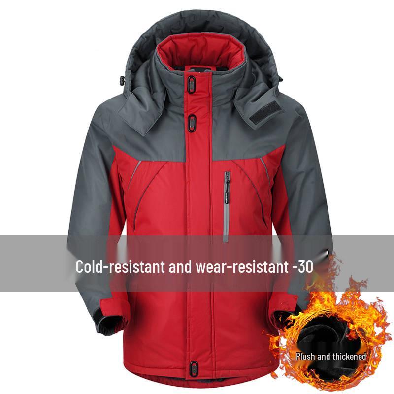 Men's Plus Velvet Thick Cotton Padded Windbreaker Coat - Winter Casual, Warm, Loose Fit, and Plus Size.