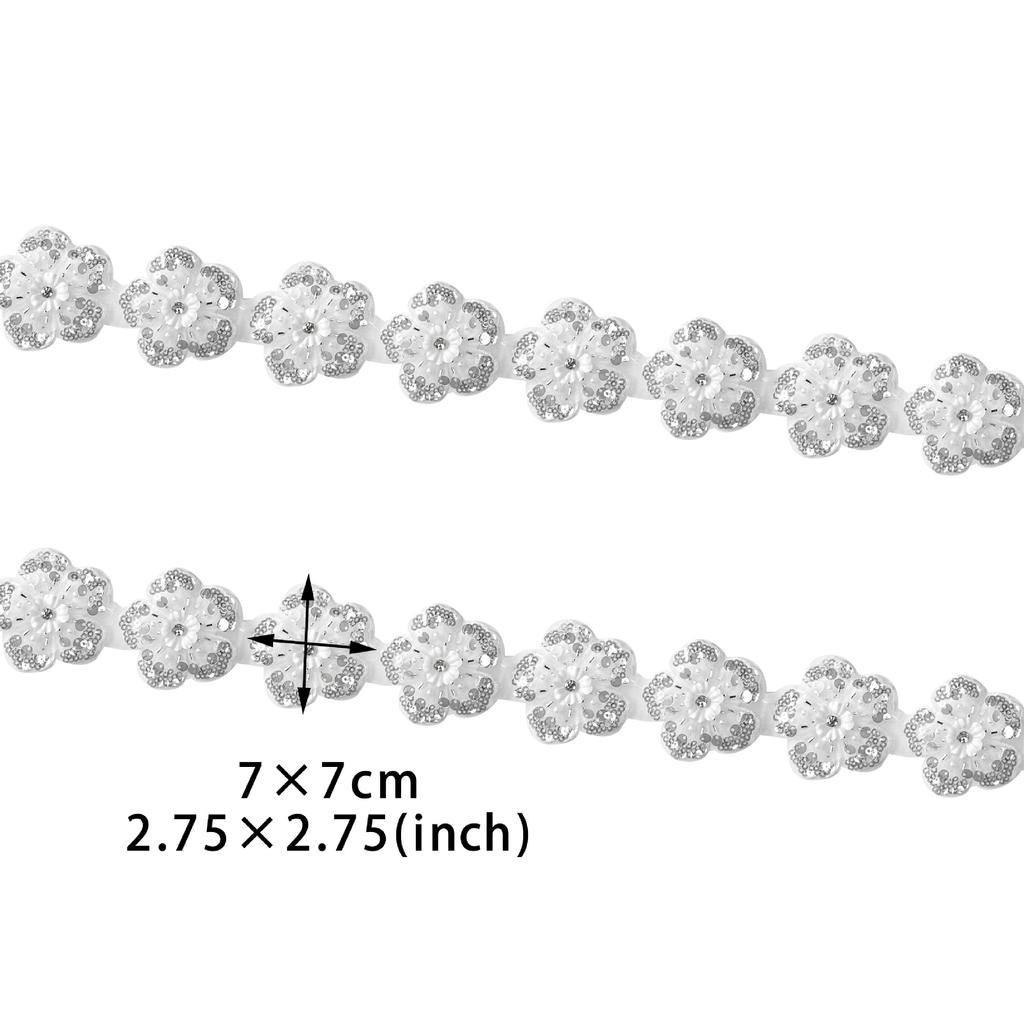 7Cm White Embroidered Lace With Diamonds, Skirt With Beaded Lace Mesh Diy Lace Accessories