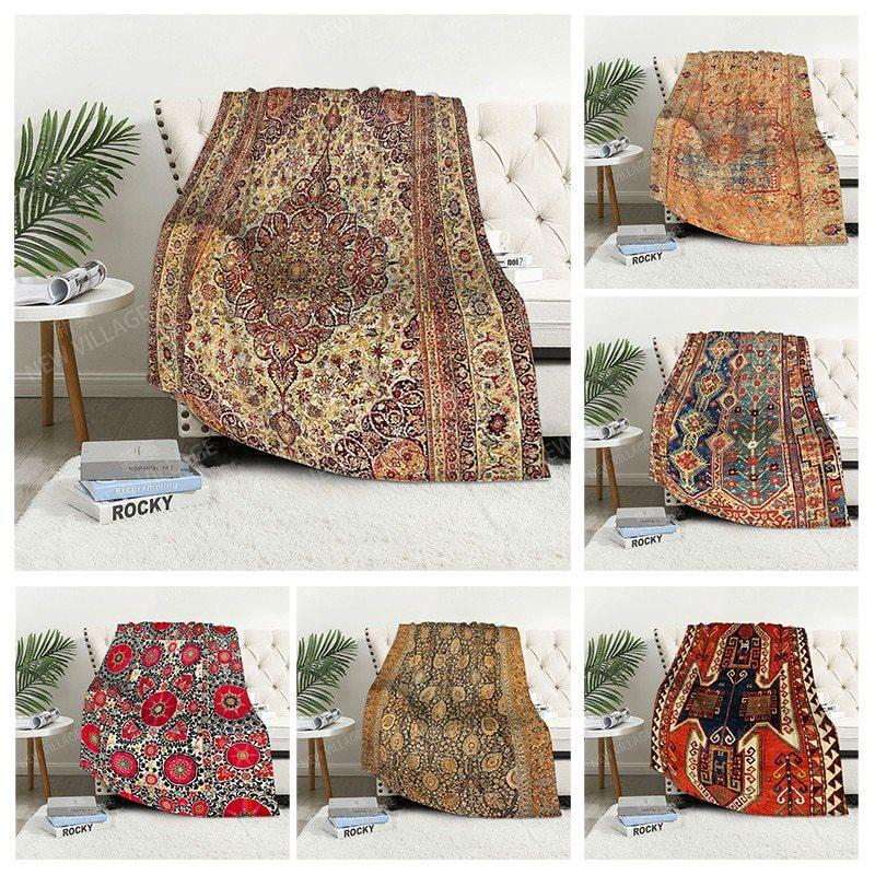 Bohemian Pattern Digital-printed Polyester Bedroom Velvet Flannel Cover Blanket Fleece Soft Sofa Cover Blankets for Beds