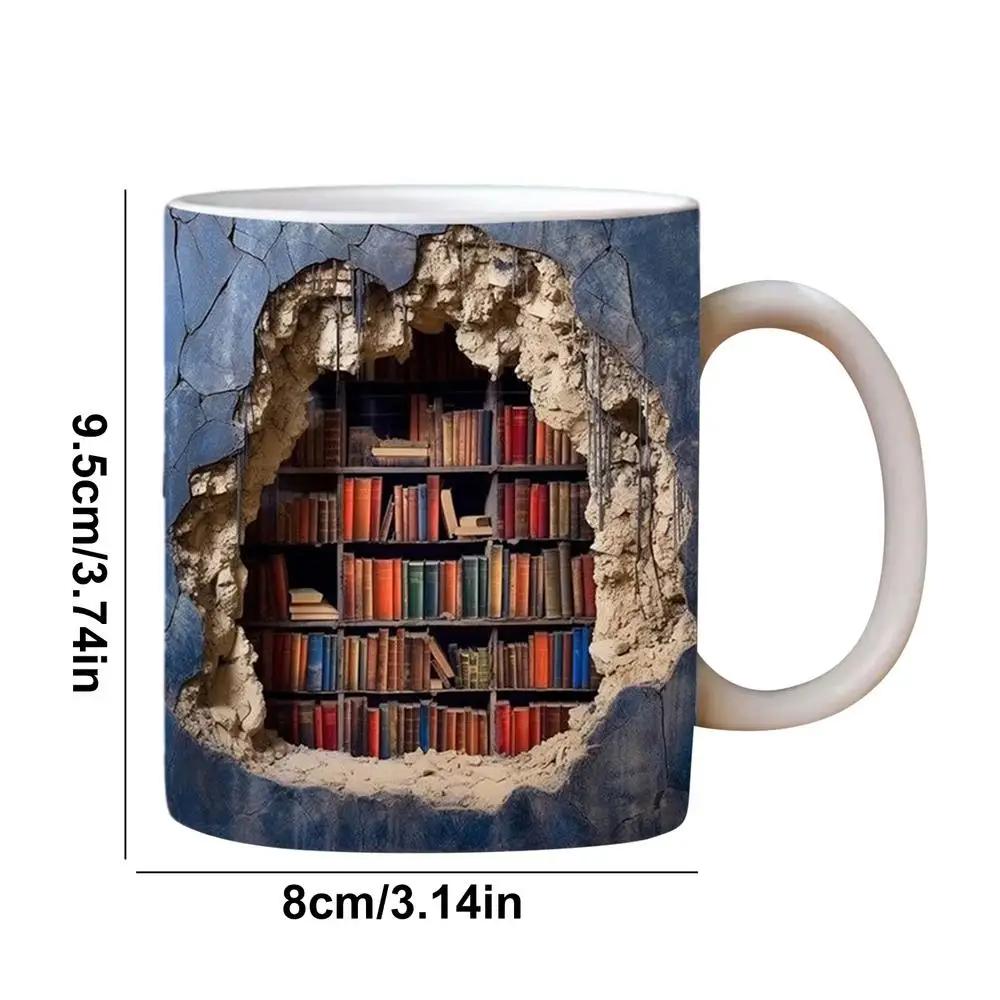 350 ml 3D-effekt bokhyllekrus Creative Space Design Keramisk krus Bibliotekkrus Bokelskere Kaffekopp Julegaver til lesere