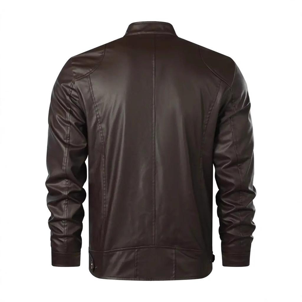Winter new men's business gentleman fleece thickened zipper cardigan stand-up collar large size leather jacket men
