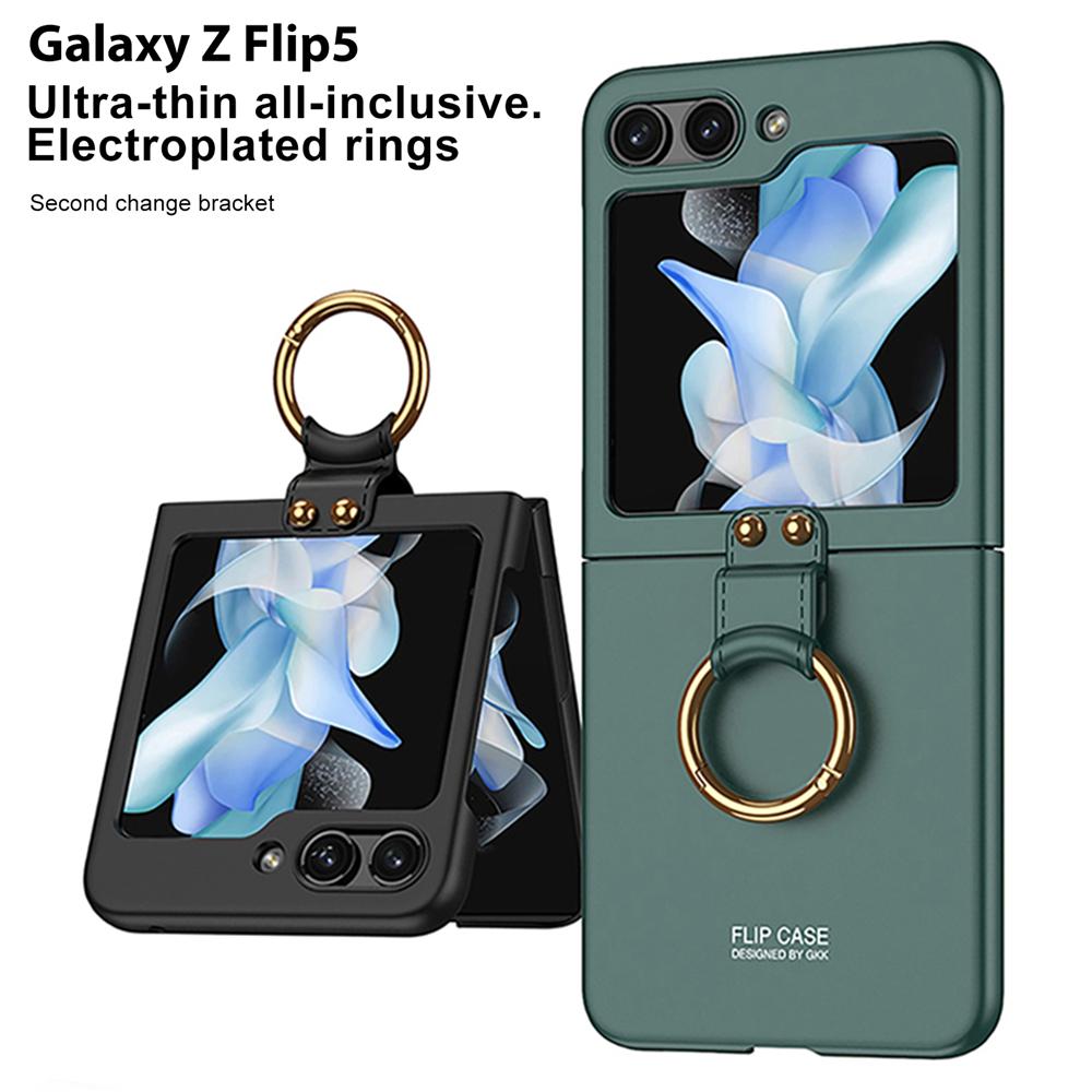 Luxuriöse, ultradünne Telefonhüllen mit Beschichtungsring für Samsung Galaxy Z Flip 5 5G. Hülle mit Linsenschutzhülle. Stoßfeste Funda