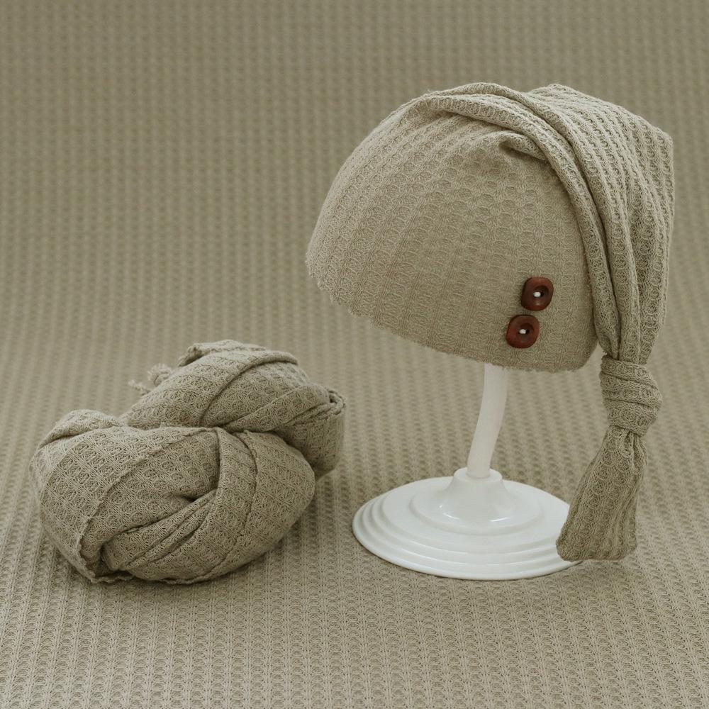 

New Children s Photography Clothing, Baby Photography Wrapped in Yarn, Baby Long Tail Knitted Bird Grid Hat Wrapped in Fabric 0-1 month хаки