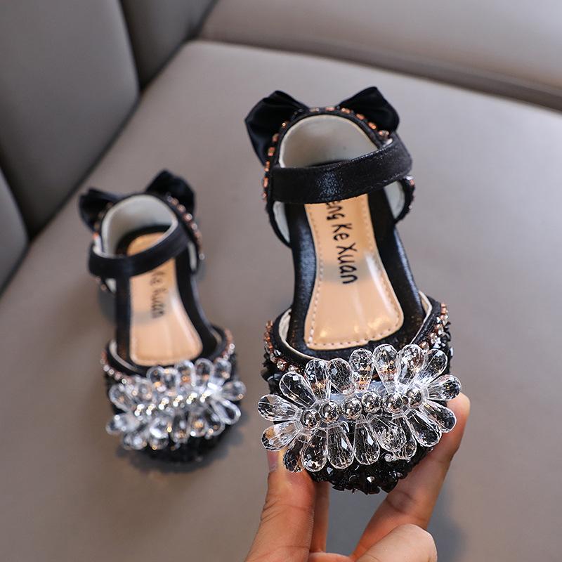 Autumn New Style Ladylike Baby Girl Girls' Princess Rhinestone Flat Shoes, Leather Shoes, Dance Performance Shoes Small/medium/large