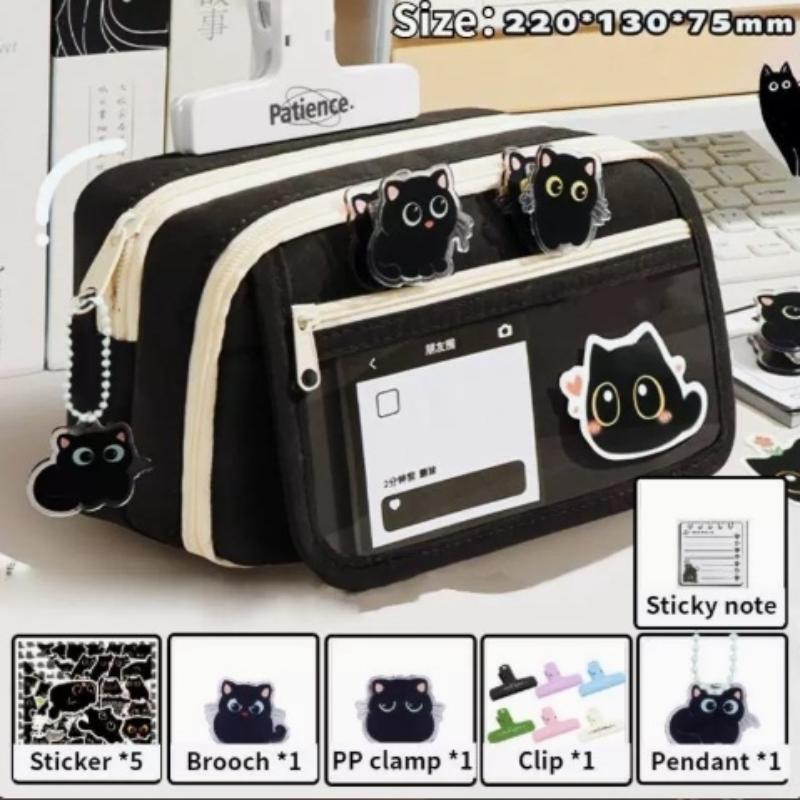 Black Cat Nine Layer Pencil Case For Girls Multifunctional Clear Stationery Box High Aesthetic Value For High School Students