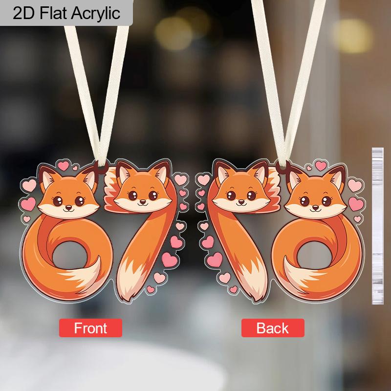 Valentine's Day Transparent Acrylic Pendant Two Fox Tails 6 7 Pattern Hanging Decor Gift for Friends Galentine's Day