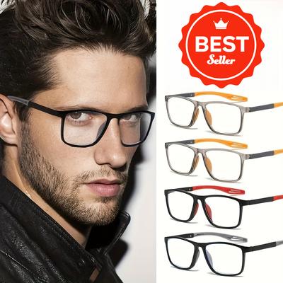 4pcs Sports Style Reading Glasses for Men & Women - Retro Square Design Clear Lenses Anti-Blue Light Multiple Colors