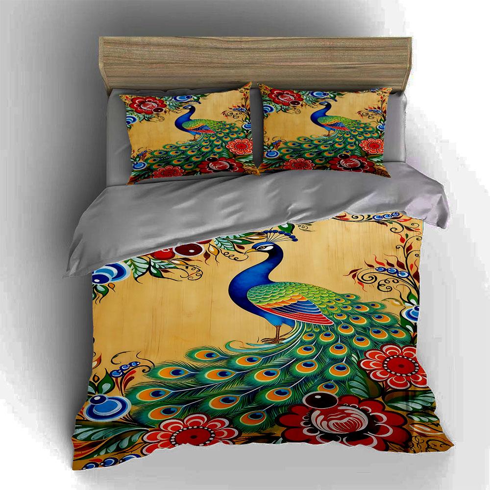 Peacock, floral, vibrant. Bedding Duvet cover sets Duvet covers Pillowcases gifts (1 * Duvet Cover 2 * Pillowcases, without duvet insert)