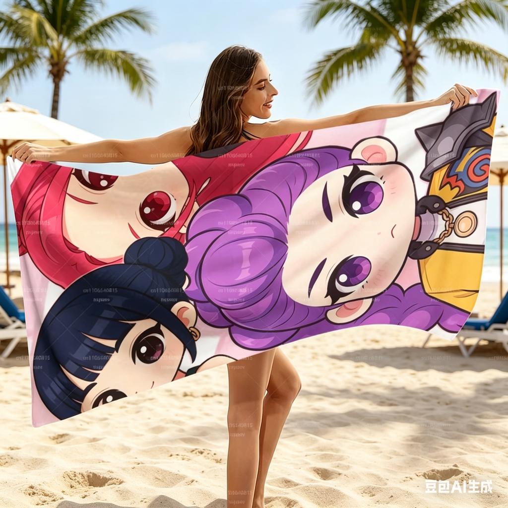 Kawaii Chibi Girls Beach Towel Microfiber Quick Dry Anime Cartoon Bath Towel For Swimming Pool Travel Gym Yoga Towel For Adults