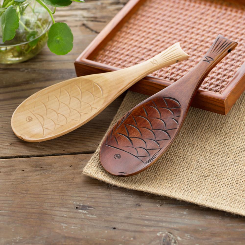 Nanmu Fish-shaped Creative Rice Spoon Rice Paddle Hand-carved Wooden Spoon Tableware Kitchen Utensil