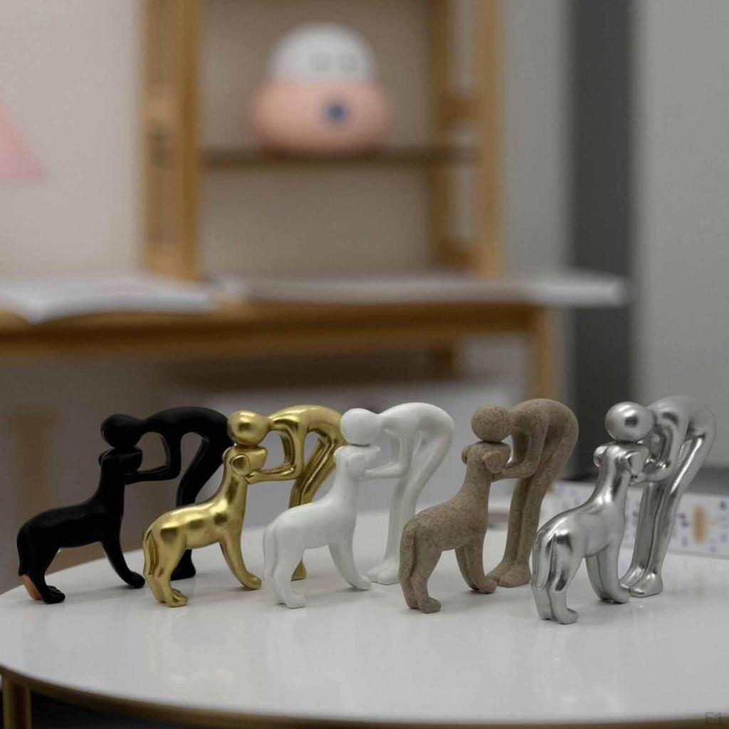Human And Dog Figure, Resin Sculpture, Unique Gift for , Ornament, Statue Office, Party,