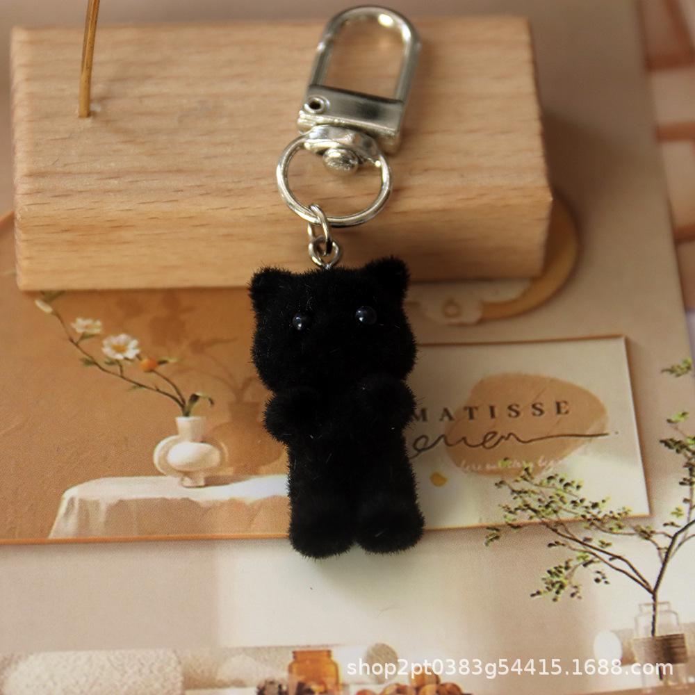 Three-Dimensional Flocking Resin Kitten Keychain & Bag Charm - Handmade DIY Jewelry Accessory, Fun and Cute