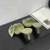 Fashion Green Footwear Butterfly-Knot Women Heels Slides Shoes Female Slippers Fashion Round Toe Ladies High Heels Sandals Shoes Pumps