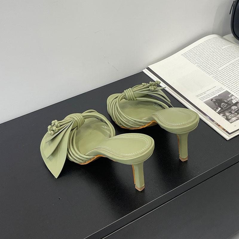 Fashion Green Footwear Butterfly-Knot Women Heels Slides Shoes Female Slippers Fashion Round Toe Ladies High Heels Sandals Shoes Pumps