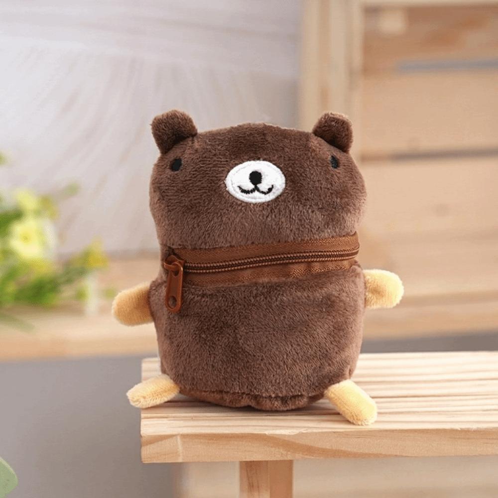Fluffy Animal Shape Earphone Storage Bag Plush Bag Charm Portable Cartoon Coin Purse  Girls Bear
