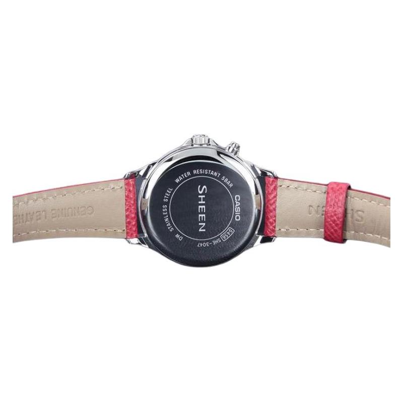 Casio CASIOSHEEN Series Waterproof Quartz Movement Leather Strap Japanese and Korean Watch Women's Watch Red Dial SHE-3047L-4A
