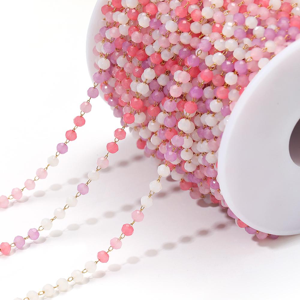 1 Meter Colorful 3mm Beads Beaded Chain Glass Crystal Beads Necklace Chain Accessories for Jewelry Making Components Crafts DIY