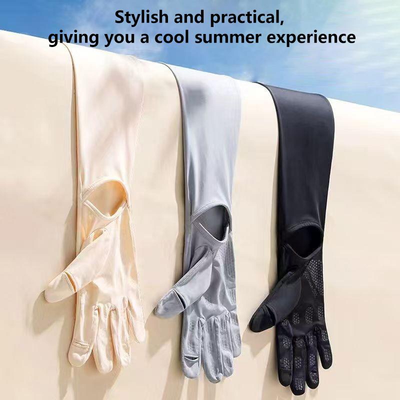 Gants de conduite respirants en soie glacée d'été Protection UV Gants légers de protection solaire Avec manchons rafraîchissants Pour femmes Hommes