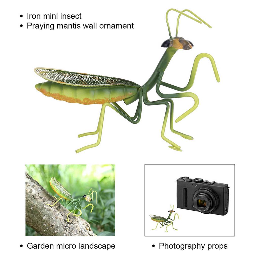 Tooarts Praying Mantis Wall Ornaments Iron Insects Mini Animal Craft Garden Micro Landscape Photography Props