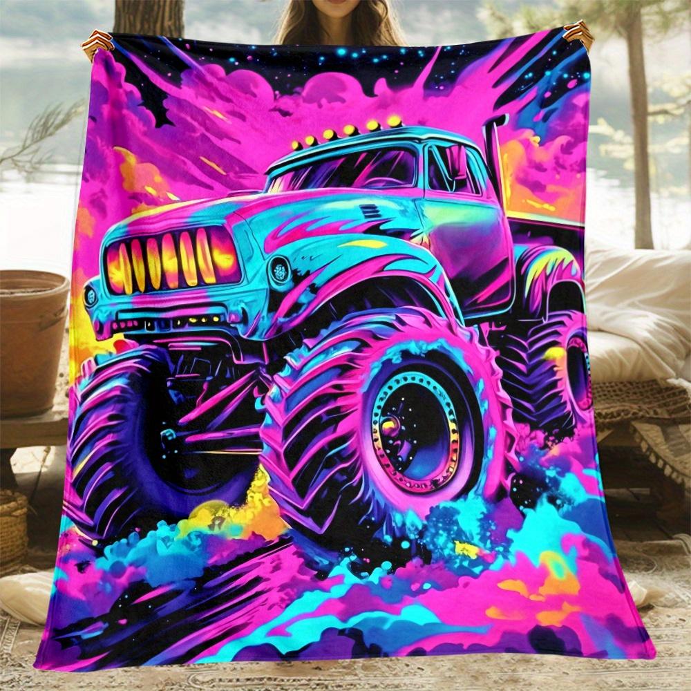 

Neon monster truck psychedelic design vibrant fleece cool car art soft throw blanket for teens and auto enthusiasts party decor 75x100cm (30x40inch)