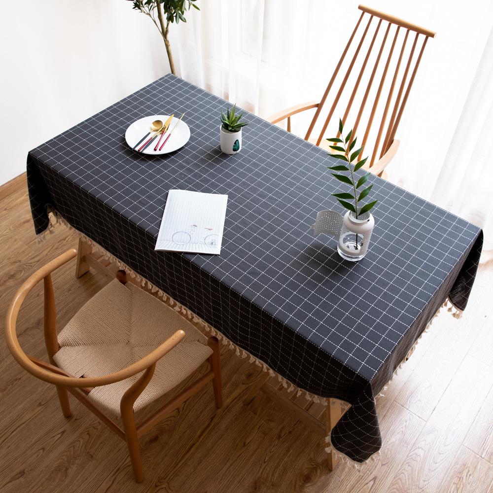Simple Square Grid Dining Table Cloth Tablecloth Household Rectangular Coffee Table Cloth Cover Towel Can Be