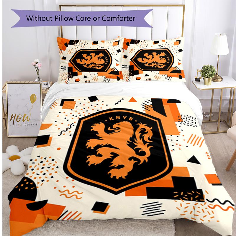 Niederlande Fußball Bedruckte Bettwäsche 3-teiliges Set Gemütliches Atmungsaktives Bettbezug-Set als Einweihungs-Feiertagsgeschenk