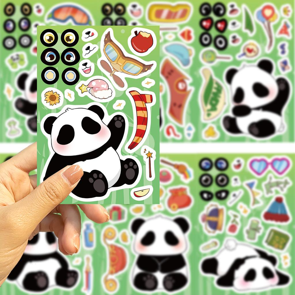 8 Cartoon Panda Animals Make A Face Face Change Sticker DIY Hand Account Small Card Mobile Phone Case Decoration