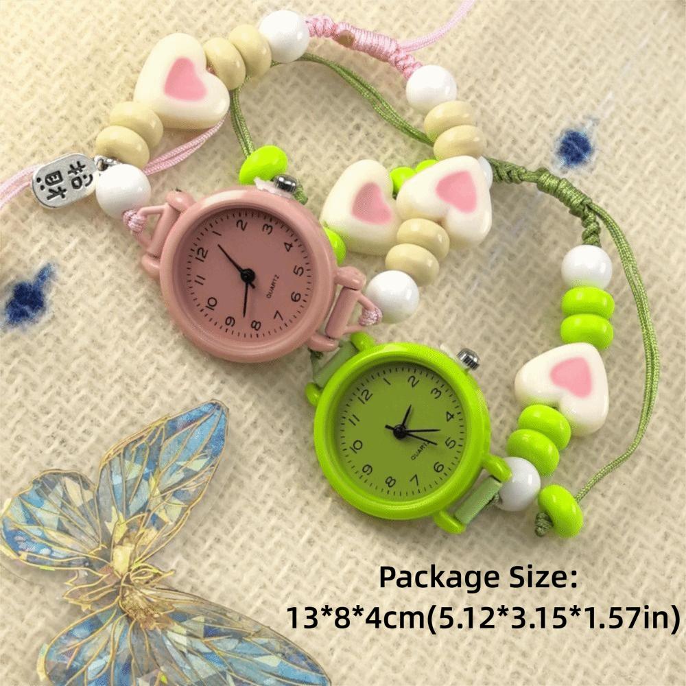Modisches Dopamin Armbanduhr Verstellbare Perlen Stern Herz Kette Uhr Anhänger Quarz Uhr Damen Mädchen