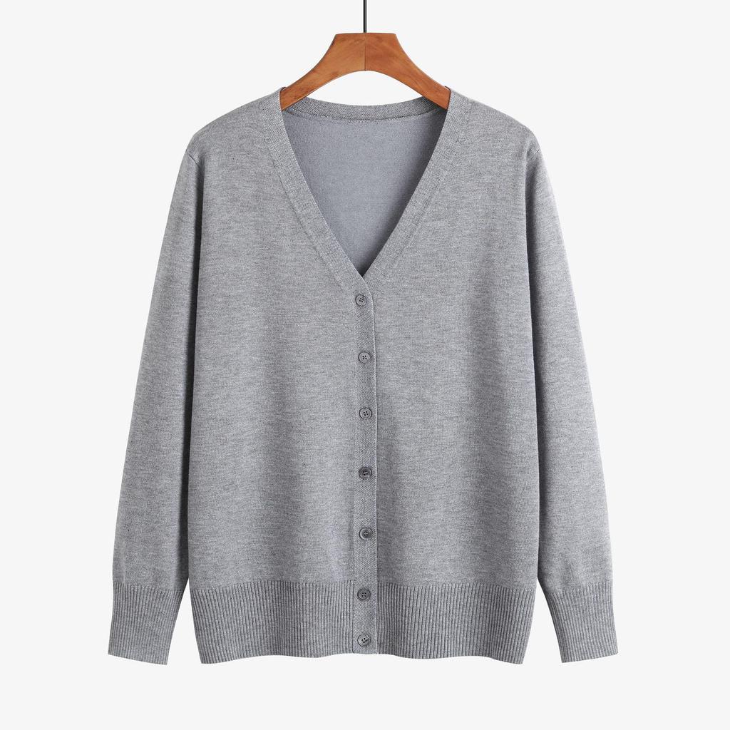 Plus Size V-Neck Cardigan Sweater for Women - Solid Color Knitted Top, Fits Up to 180 Pounds