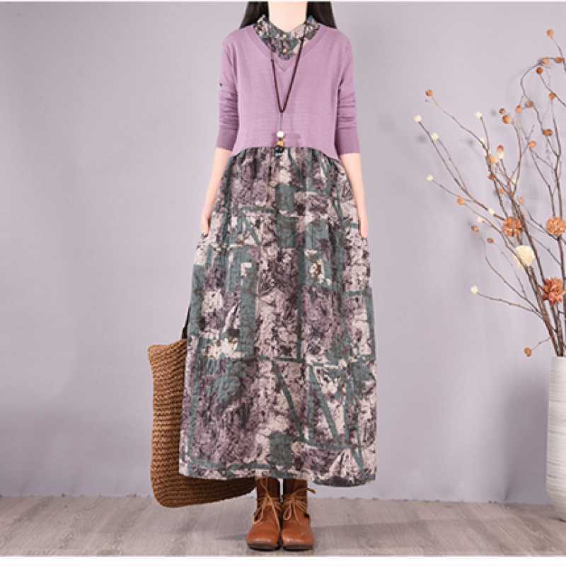 

Базовое платье с длинным рукавом в осеннем стиле, имитирующее двойку XXL фиолетовый