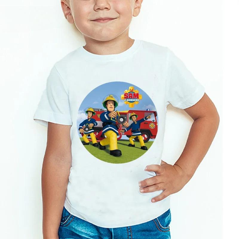 Enfants dessin animé pompier Sam imprimé été Casual confortable coton col rond t shirt à manches courtes