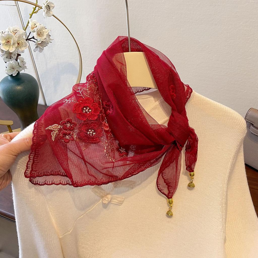 Nowy Damski Kwadratowy Szal z Koronki Wysokiej klasy Cienki Szal Szalik Magnetyczna Klamra Haftowany Szal dla Kobiet