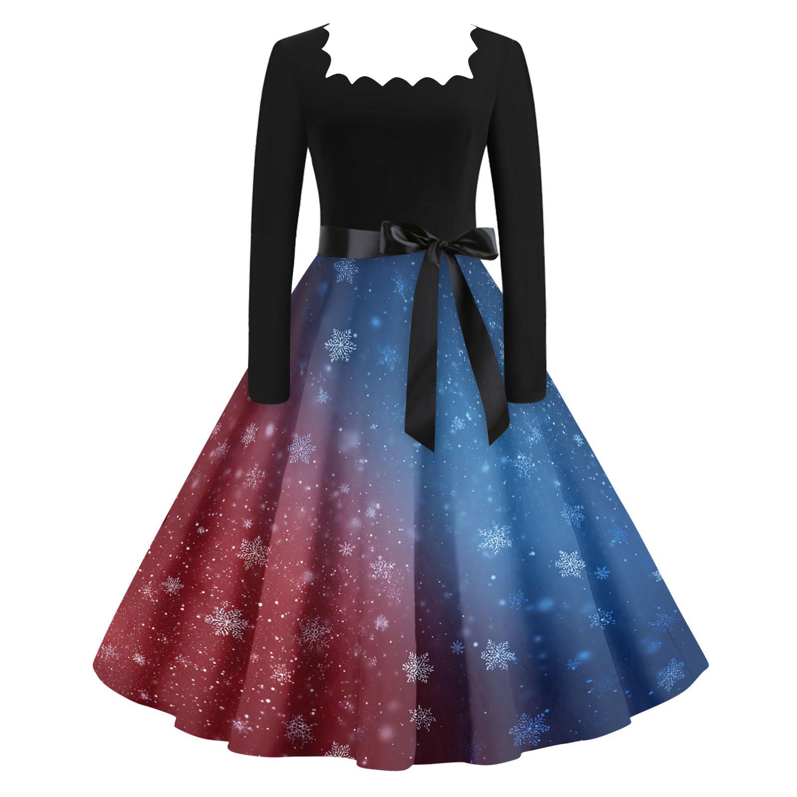 

Women s Casual Fashion V Neck Christmas Printed Vintage Dress L