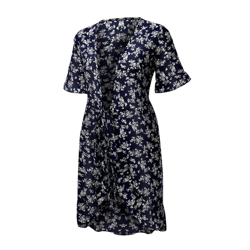 Women's Ladies Floral Print Short Sleeve V-neck Bandage Dress