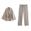 Spring New Arrival with Belt Texture Kimono Outerwear 8338735 Pajamas Style Pants 4391436