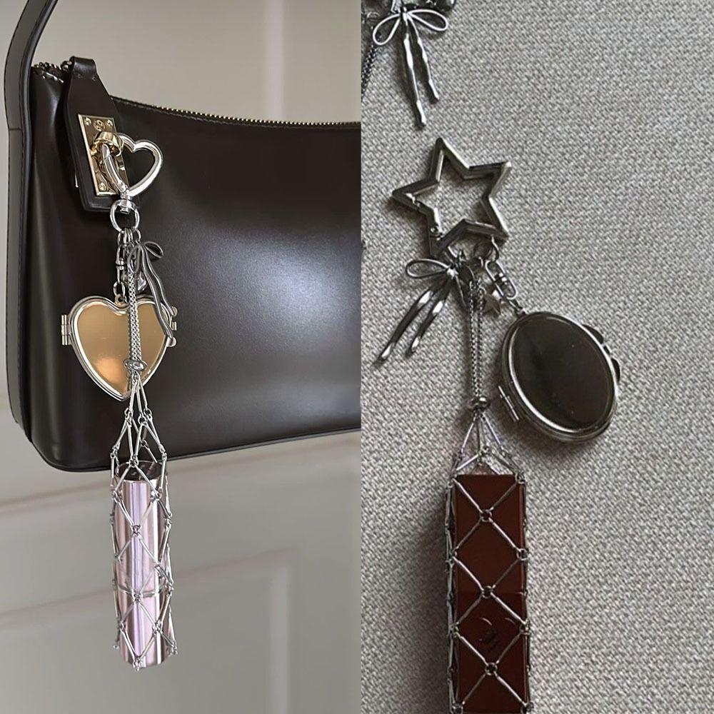 Charm Bag Accessories Metal Net Pocket Lipstick Bag Keychain Interchangeable Lip Balm Keychain