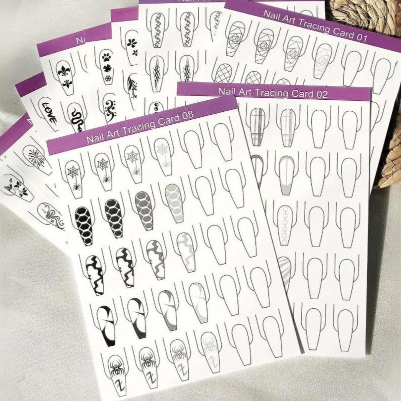 10 ks Papír na cvičení linek pro nail art Šablona na kreslení a malování Kniha pro učení Manikúrní nástroje Průvodce UV gelovým lakem Doplňky na nehty
