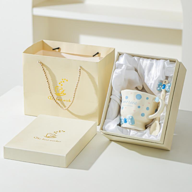 Bow Spoon Goblet Cute Girl Mug Set Drink Water Cup Small Gift Cup High Value Ceramic Cup