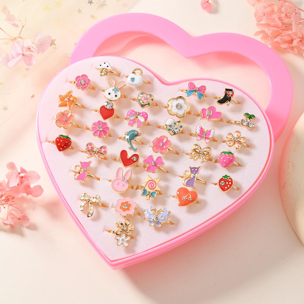 Children's Zinc Alloy 3D Drip Oil Rings - Assorted Shapes & Gift Box Packaging