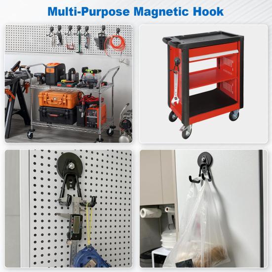 Heavy Duty Magnetic Utility Hook Strong Load-bearing PVC Anti-Slip Coating Easy Installation Garage Magnet Hook Storage Hanger