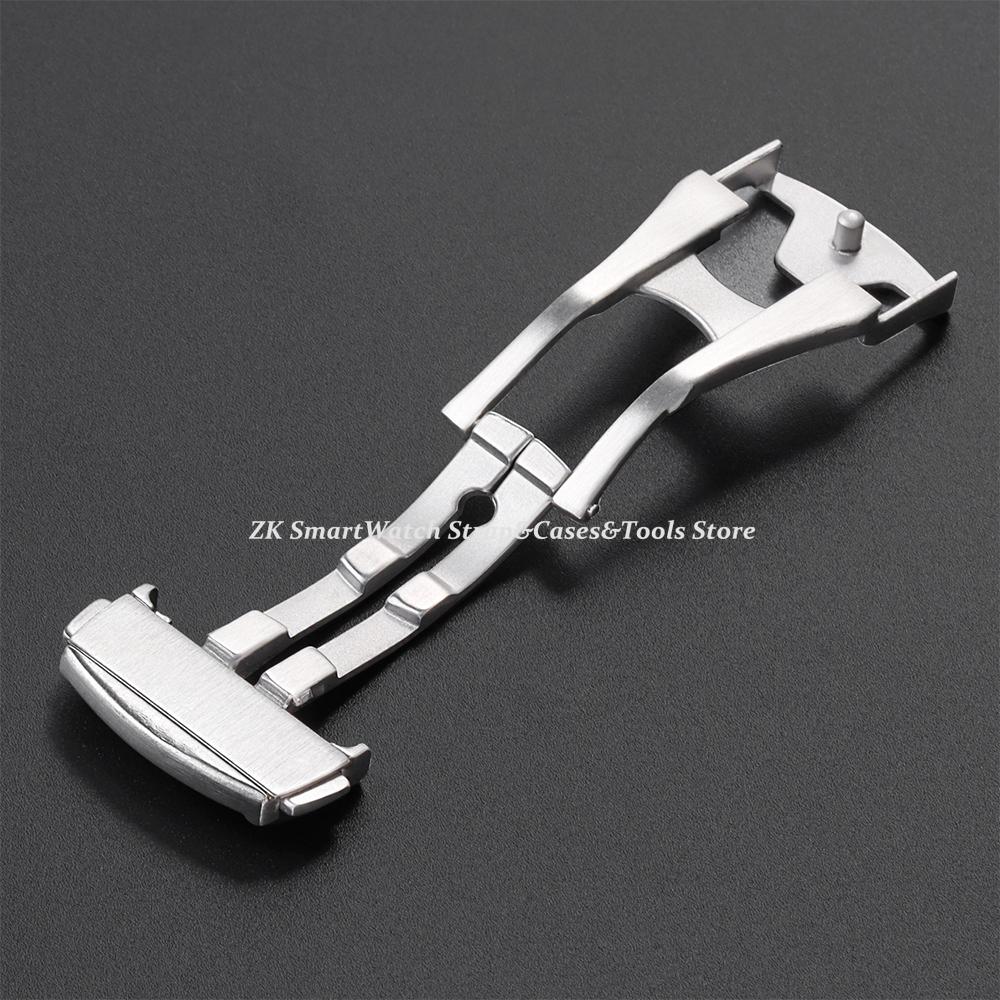20mm Polished Matte Stainless Steel Watch Buckle for Omega Watch Strap Clasp for Deployment Double Press Folding Button Silver
