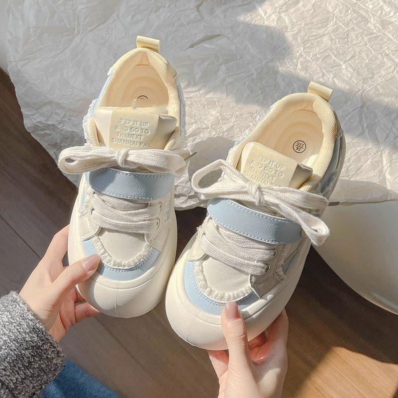 Bread Shoes Women's New Thick-soled Heightening Little White Shoes Versatile with Skirt Shoes Student Sports and Leisure Board Shoes