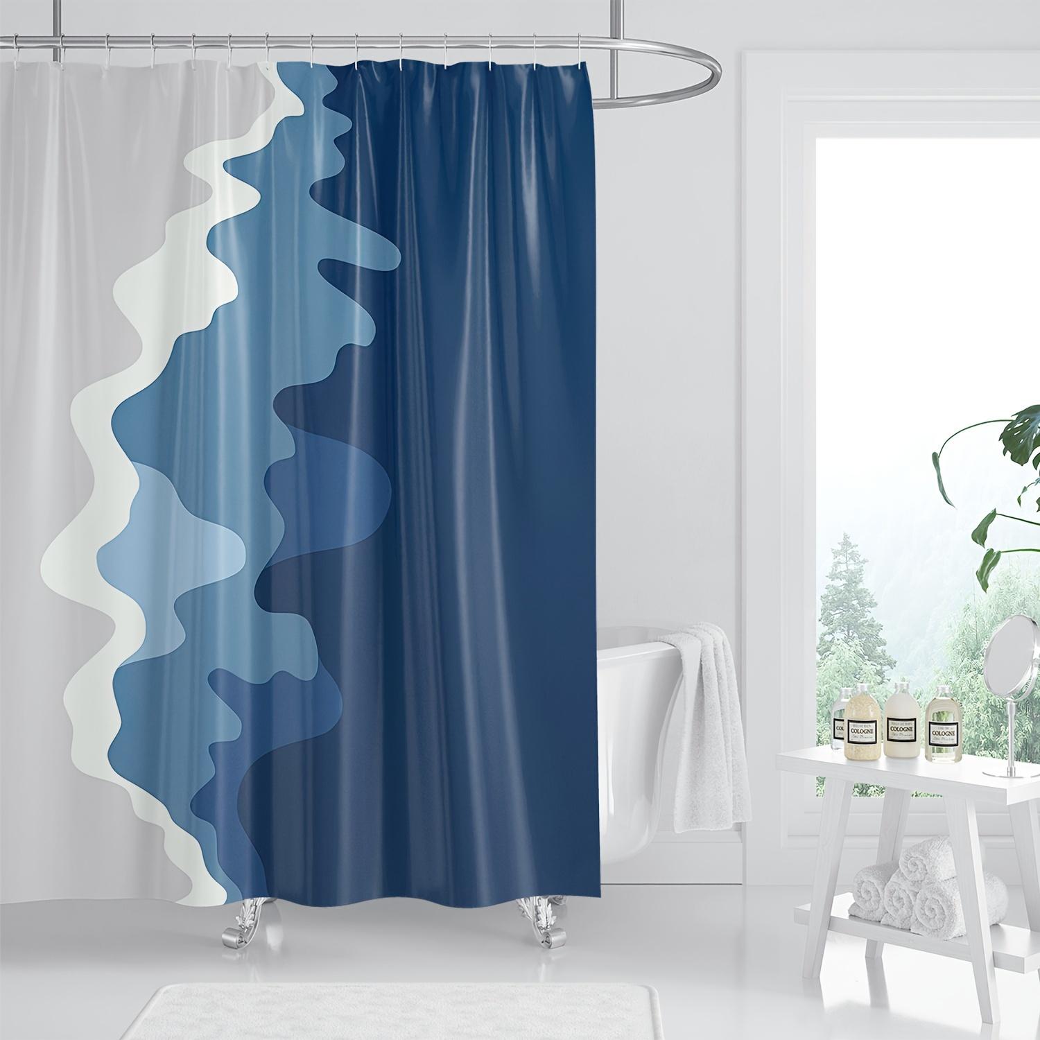 

Modern Abstract Wave Shower Curtain, Blue & White Color Block, Polyester, Machine Washable, Contemporary Bathroom Decor W60H190(CM)-1 Pcs