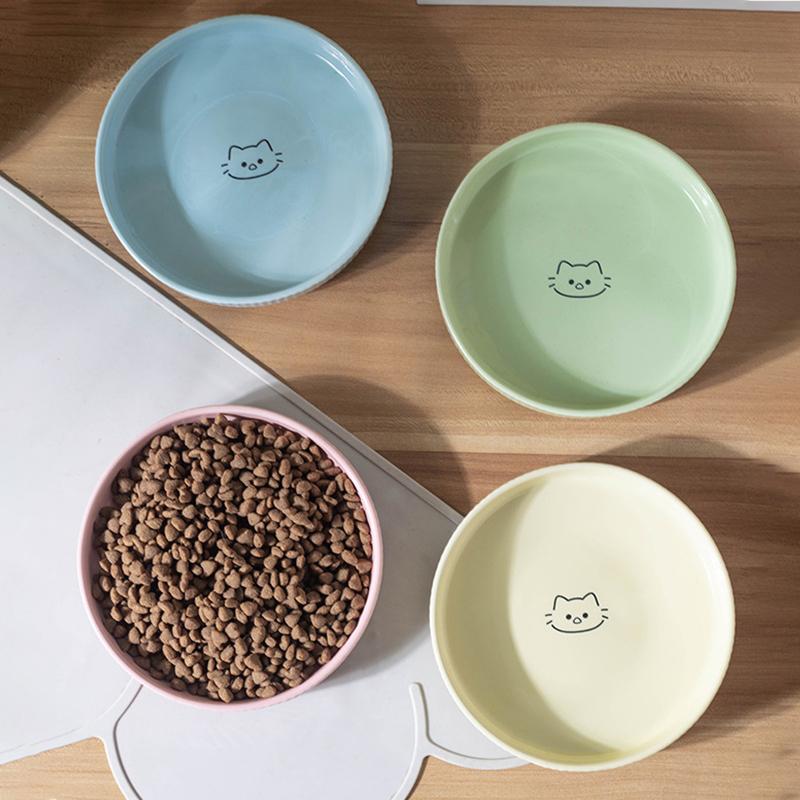 Durable Ceramic Pet Cats Plates Cartoon Pet Cat Food Bowl Shallow Mouth Pet Food Bowl Pet Water Feeder Bowl Pet Supplies