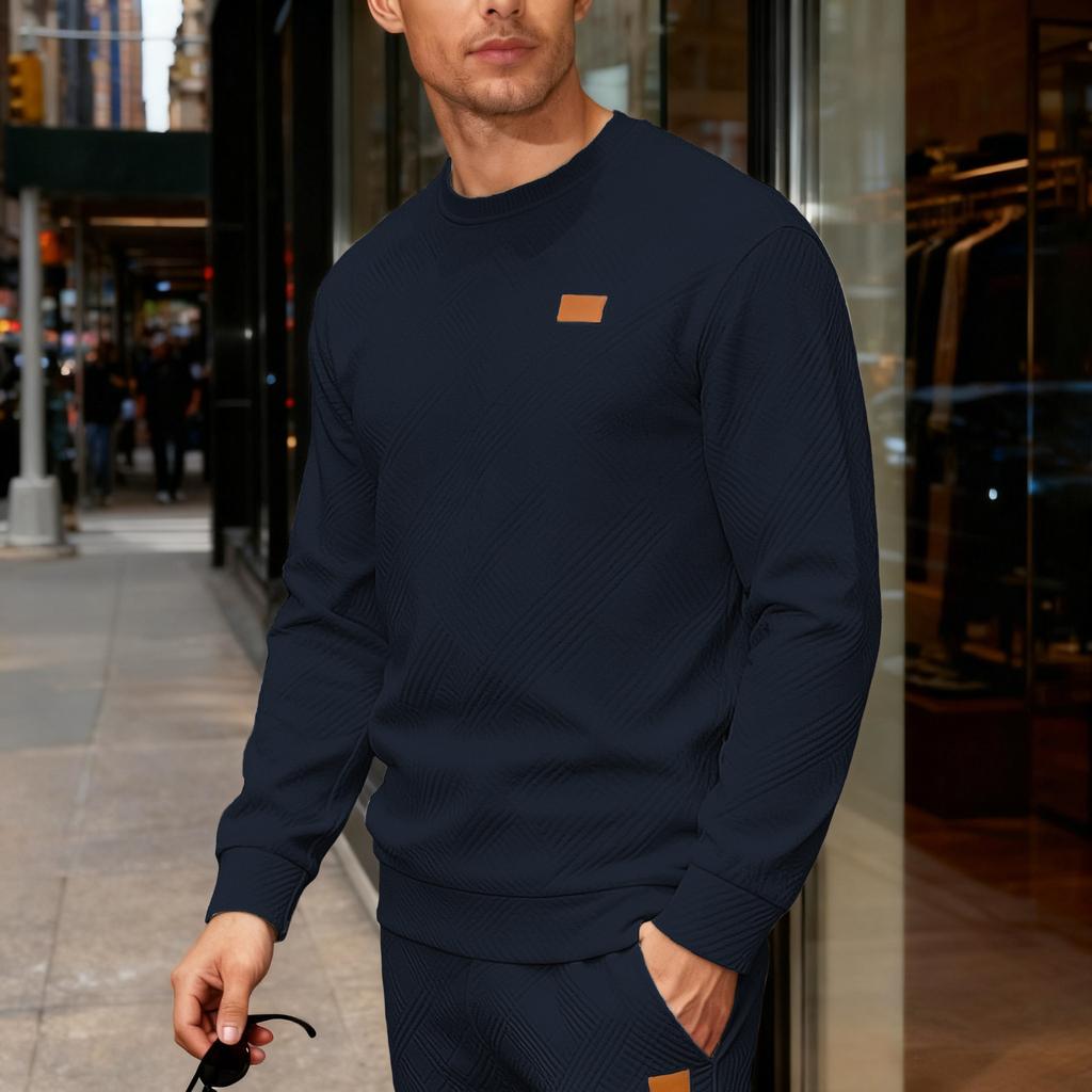 Neues lässiges Sport-Sweatshirt für Herren, einfach, für den Weg zur Arbeit, locker, strukturiert, Rundhalsausschnitt