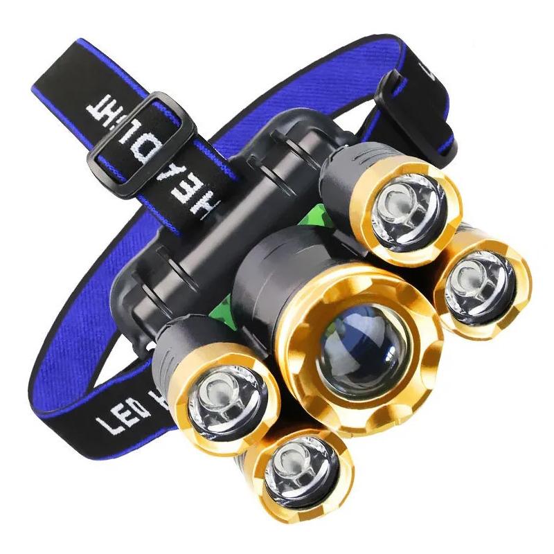Head Lamp 5 LED Plastic Hight Bright Rechargeable 4 Modes 90 Degrees  Adjustable Head Flashlight Light with Charger