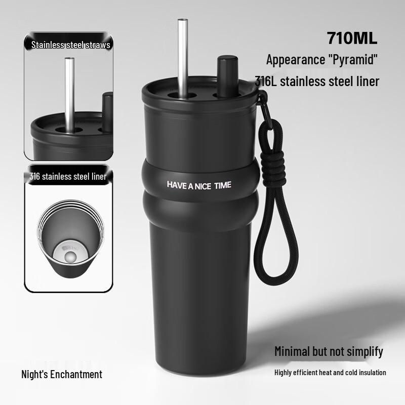 Yimi 710ml 316 Stainless Steel Portable Insulated Mug with Straw